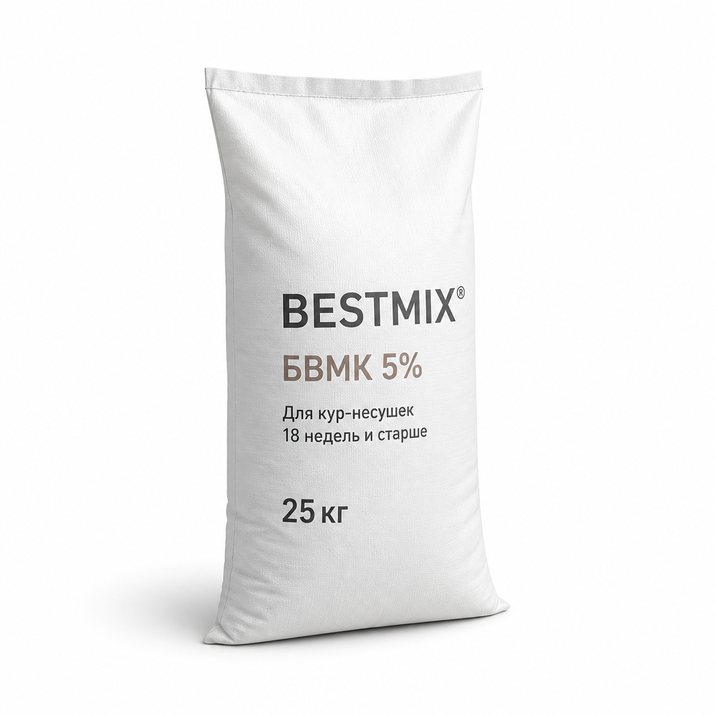Иллюстрация ИИ — BESTMIX® БВМК 5% — для кур-несушек в возрасте 18 недель и старше (упаковка 25 кг)