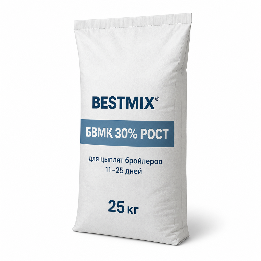 Иллюстрация ИИ — BESTMIX® БВМК 30% РОСТ — для цыплят бройлеров в возрасте 11-25 дней (упаковка 25 кг)