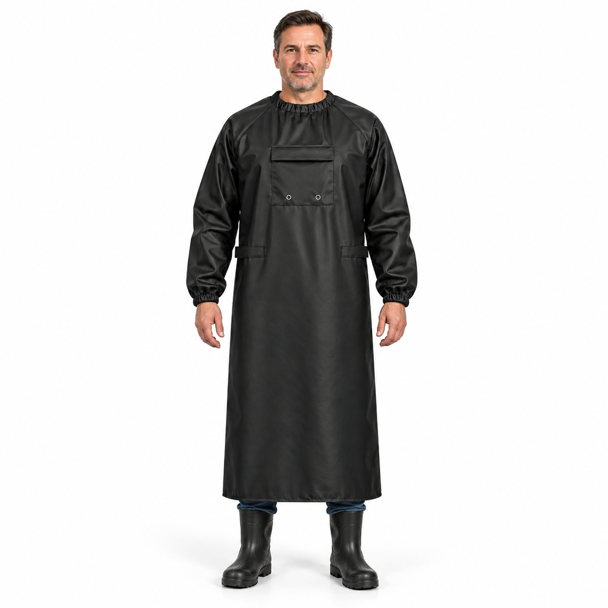 Фартук влагозащитный с рукавами с нагрудным карманом (Oxford 900D PU 5000, Черный)