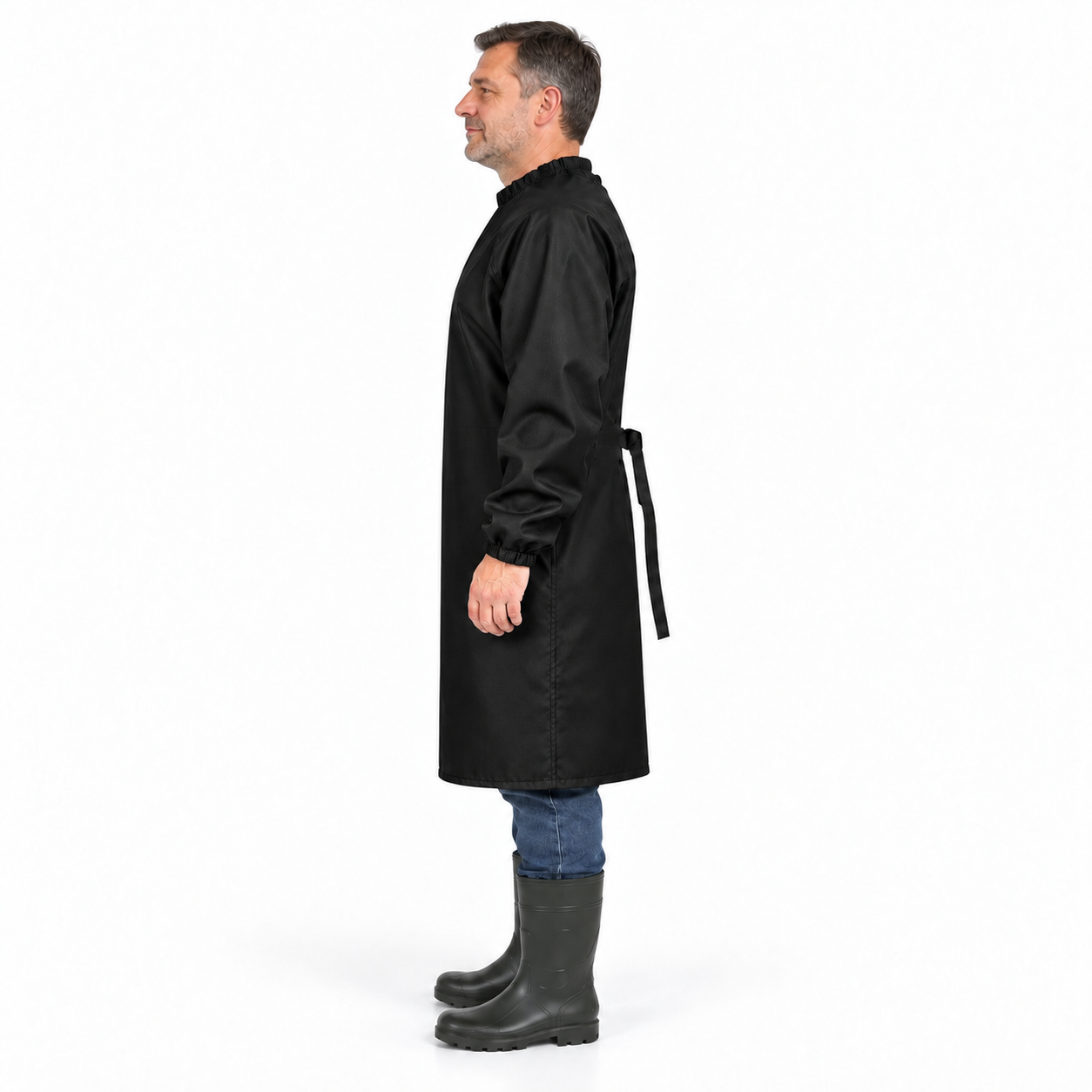 Фартук влагозащитный с рукавами без карманов короткий (Oxford 900D PU 5000, Черный)