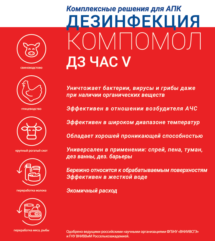 Компомол ДЗ ЧАС V для  уничтожения бактерий, вирусов и грибов в помещениях и на оборудовании